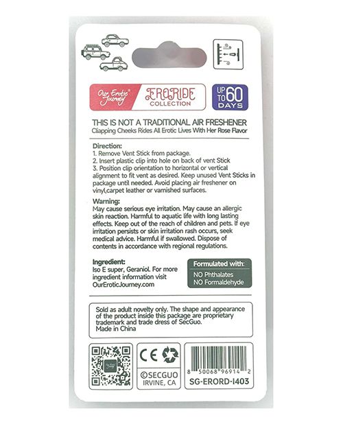 EroRide Clapping Cheeks Pheromone Infused Air Freshener - Rose