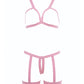Kitten Teaser Strappy Open Cup Bra & Open Panty w/Leg Straps Pink O/S