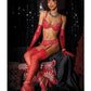 Metallic Stretch Lace Underwire Bra w/Crotchless Garter Panty - Red SM