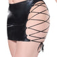 Darque Wet Look Reversible Lace Up Skirt - Black SM