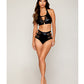 Stretch Faux Leather and Eyelash Lace Bralette w/High-Waisted Panty - Black MD