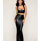Stretch Faux Leather Harness Bra & Long Slip Skirt - Black MD