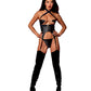 Faux Leather Bustier w/Gold Details & G-String 2 pc Set - Black O/S