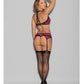 Euphoria Ladder Back Bra, Garterbelt & G-String Raspberry/Black O/S