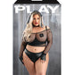 Play Easy Rider Open Cup Bra, Fishnet Top, Panty, Choker, Gloves, Bandana & Pasties Black 1X/2X