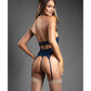Domina Sheer Mesh Gartered Bustier w/Detachable Choker & G-String 2 pc Set - Navy S/M