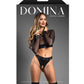 Domina Sheer Mesh & Vegan Leather 2 pc Set w/Crotchless Thong & Gold Restraint Clasps - Black S/M