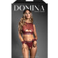 Domina Sheer Mesh & Vegan Leather 3 pc Set w/Crotchless Panty & Handcuffs - Burgundy L/XL