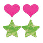 Fantasy UV Reactive Neon Heart & Lace Star Pasties - Pink & Green O/S Pack  of 2