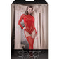 Sheer Infatuation Long Sleeve Teddy w/Attached Footless Stockings Red O/S