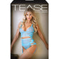 Tease Keira Criss Cross Bralette, Garter Belt & Panty Blue M/L