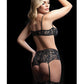 Strappy Underwire Bra, High Waist Boyshort & Stockings Black O/S