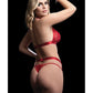 Wide Strap Halter Bra w/Cut Outs & Thong Red O/S