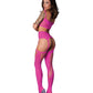 Seamless Blacklight Reflective Bralette w/G-String & Garter Stocking 3 pc Set - Pink O/S