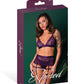Leather & Lace Stretch Mesh and Lace Bralette w/Garter & Thong 3 pc Set - Plum S/M