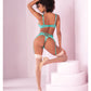 Floral Lace Bra, Garter Belt & Panty Aqua S/M
