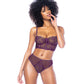 Underwire Bustier w/Removable Straps & High Waisted Thong 2 pc Set - Mulberry XL
