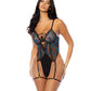 Lola Unlined Underwire Embroidered Teddy w/Attached Garter Stays - Black LG
