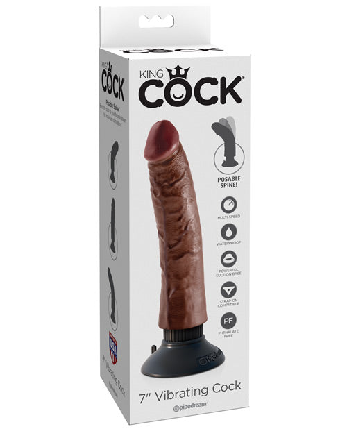 King Cock 7" Big Dildo | Vibrating Dildo | Brown Suction Cup Dildo | Large Dildo