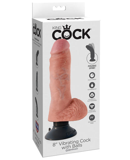 King Cock 8" Big Dildo | Vibrating Dildo With Balls | Flesh Suction Cup Dildo | Large Dildo