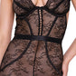 Chantilly Stretch Lace Sleeveless Catsuit w/Satin Trim Black SM