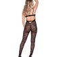 Chantilly Stretch Lace Sleeveless Catsuit w/Satin Trim Black XL
