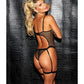 Daring Stretch Fishnet Open Bust Garter Teddy Black XL